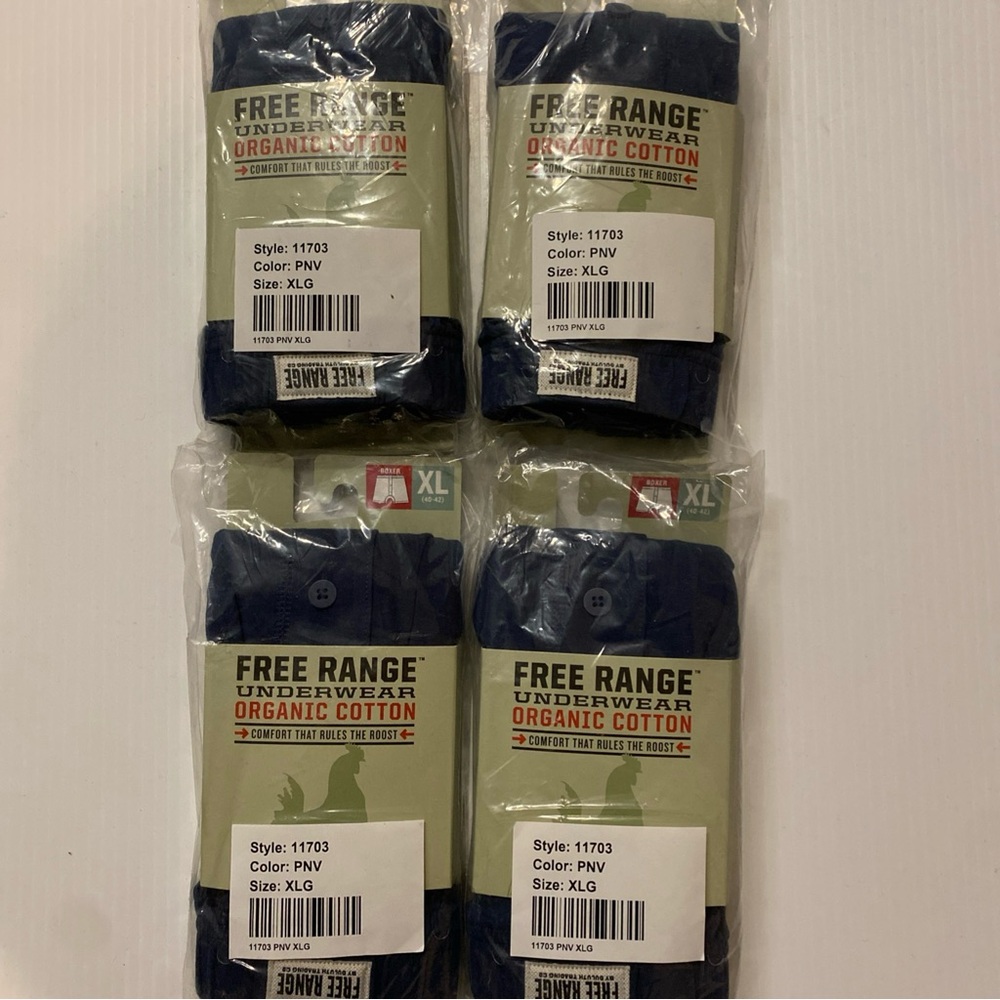 Four (4) Pairs NWT Duluth Trading Co Free Range Organic Cotton Boxers Navy XL